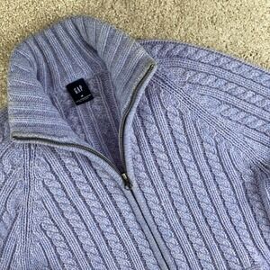 GAP Women's 100% Lambswool Cable Knit Zip Up Sweater Cardigan Lavender M